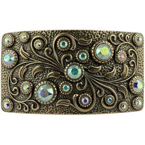 Women's Brass Crystal 1 Rhinestone Crystal Antique Rectangle Floral Belt Buckle